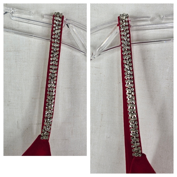 Ieena Mac Duggal Womens Size 2 Red Faux Wrap Stretchy Rhinestones Dress - Picture 12 of 16